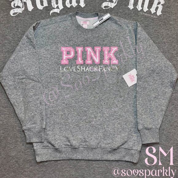 VS PINK x LoveShackFancy Medium Heather Gray Pullover Crewneck Sweatshirt - SM - Picture 1 of 9